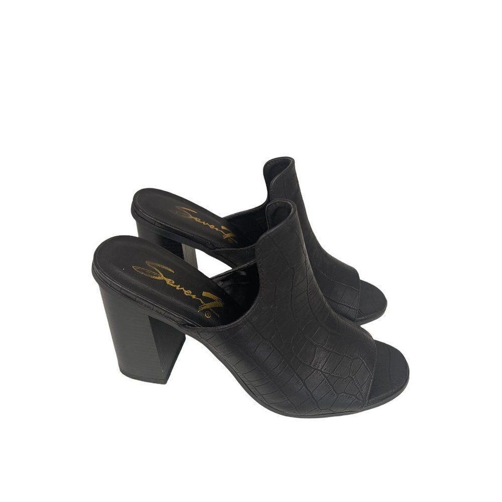 Seven 7 Isabella Black Croc Texture Mule Heels Size 9